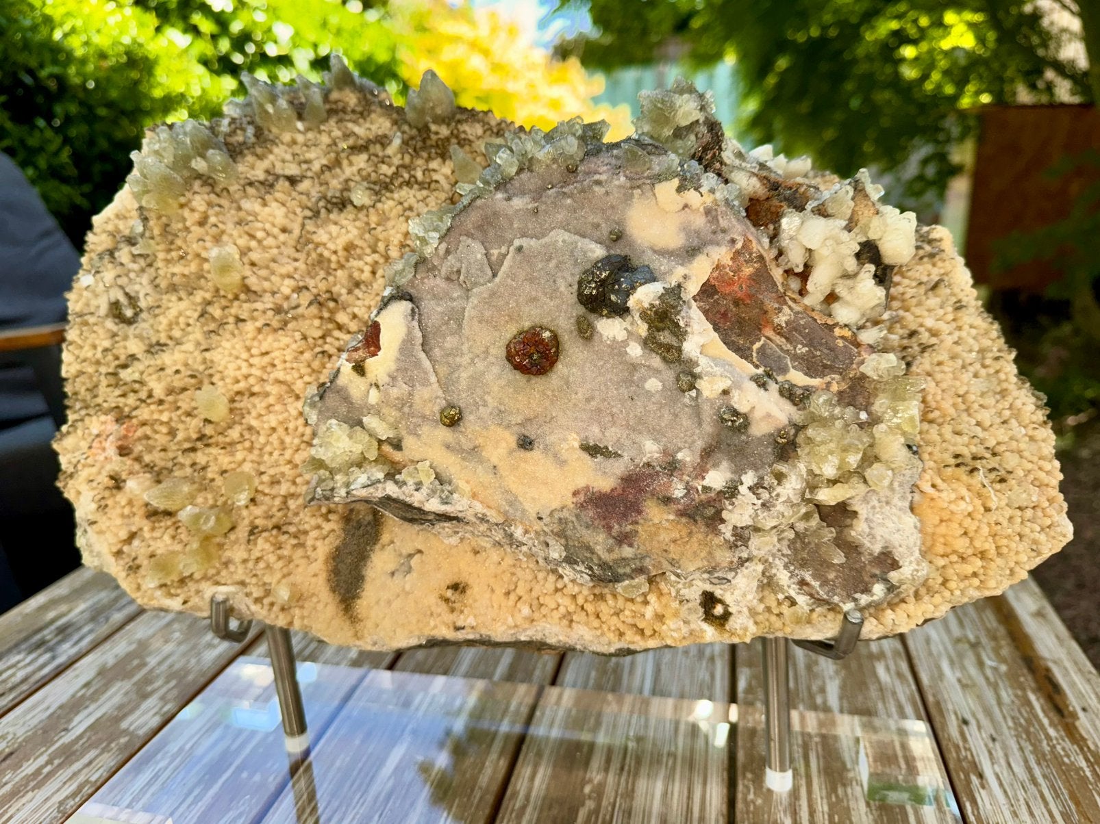 Calciet met regenboog pyriet Anhui China, Ophalen of Verzenden