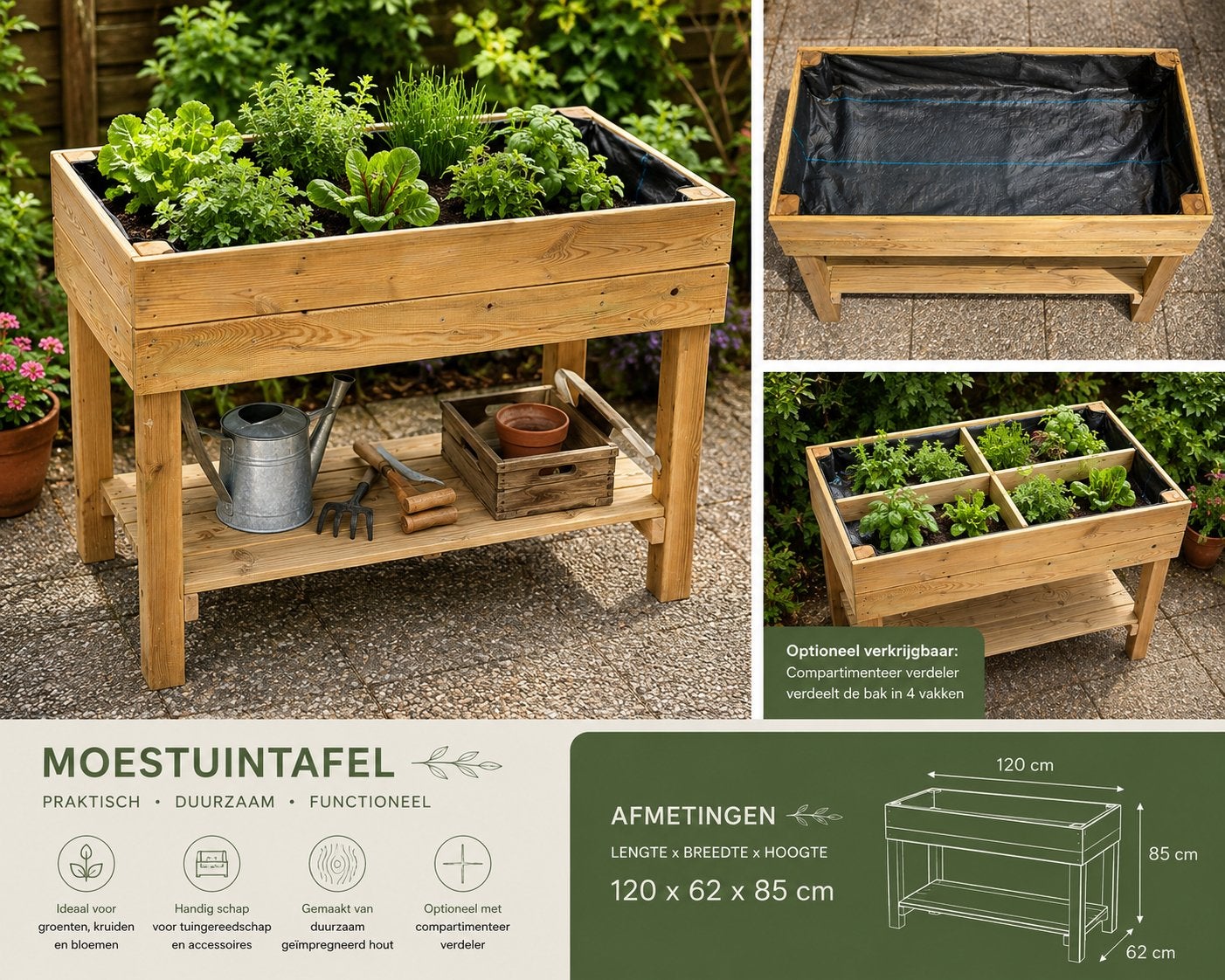 Handige moestuintafel, Ophalen, Kunststof, Minder dan 30 cm, Rond