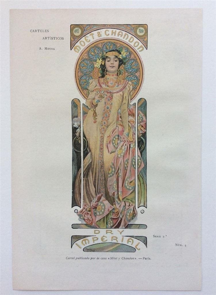 Origineel Alphonse Mucha Moet Chandon Chromo Litho affiche, Antiek en Kunst, Verzenden