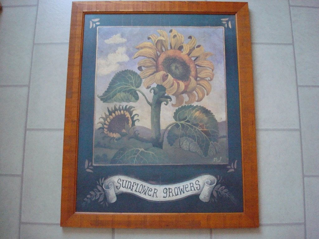 Schilderij sunflower growers., Ophalen of Verzenden, Zo goed als nieuw, 50 tot 75 cm, Schilderij