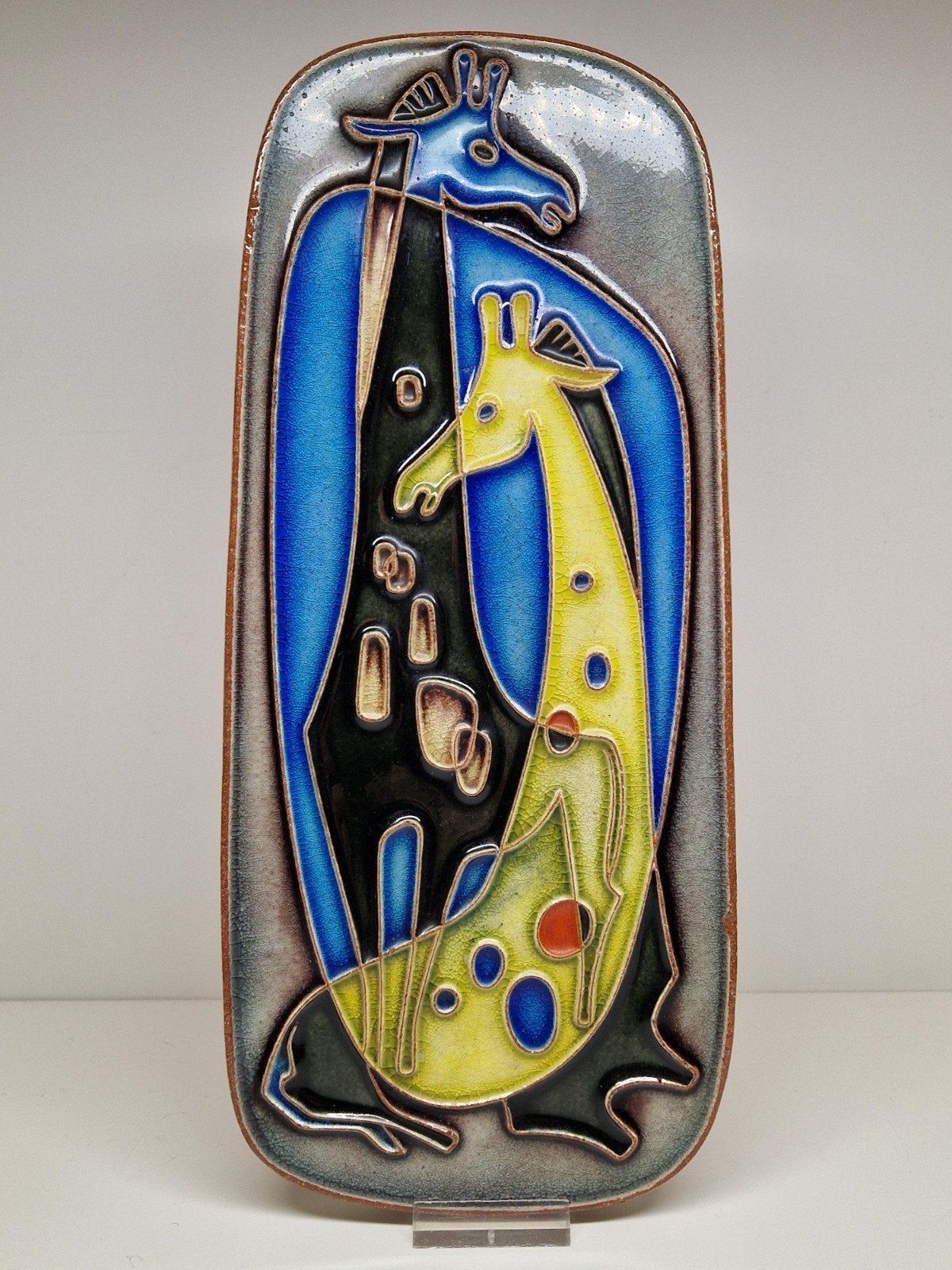 Retro Mid Century Modern Kalsruhe Majolica wand plaquette., Antiek en Kunst, Ophalen, Meerkleurig, Wanddecoratie, Handgemaakt