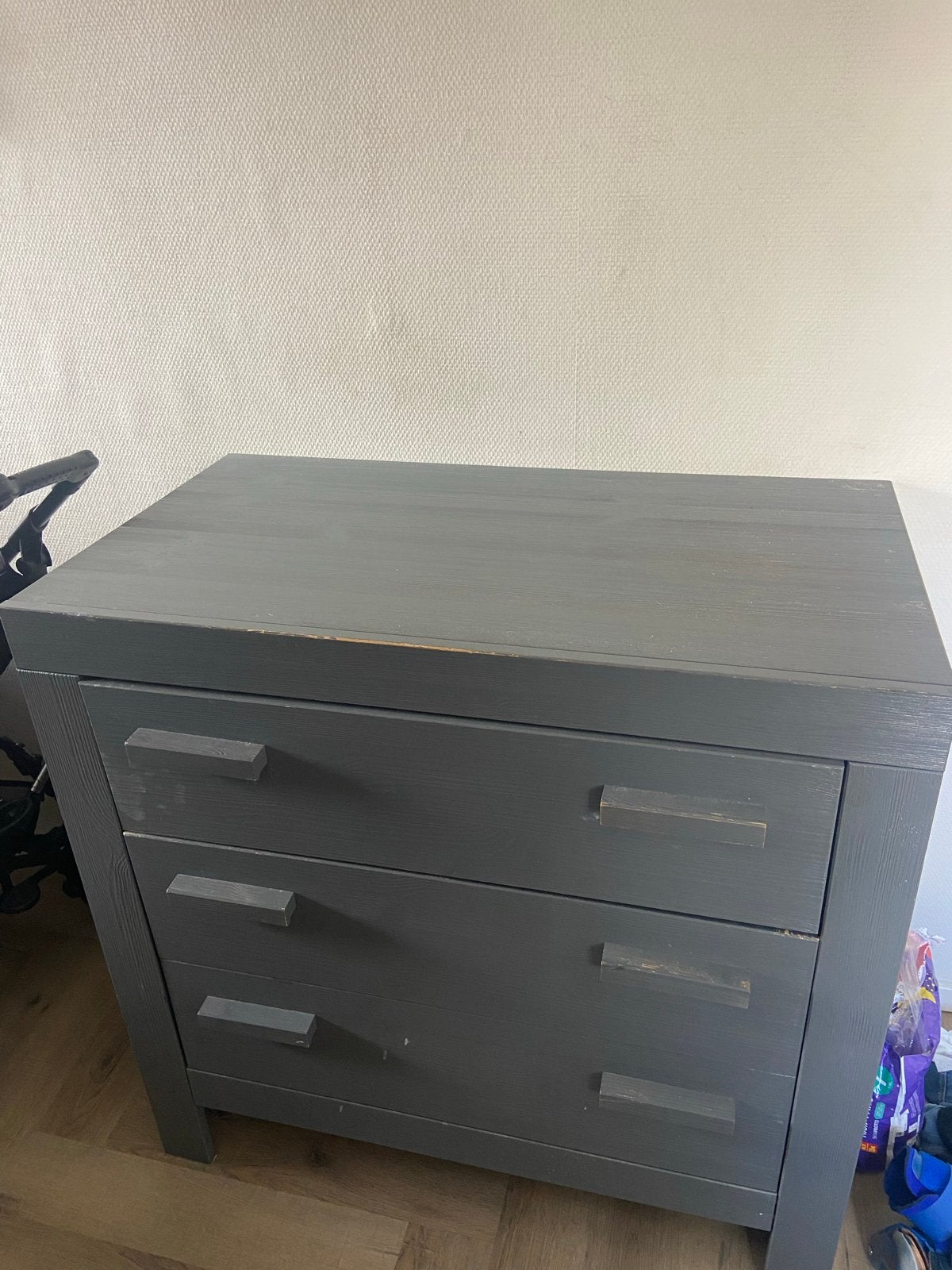 Grijze ladekast met 3 laden/commode, Ophalen, Gebruikt, 50 tot 70 cm, 100 cm of meer