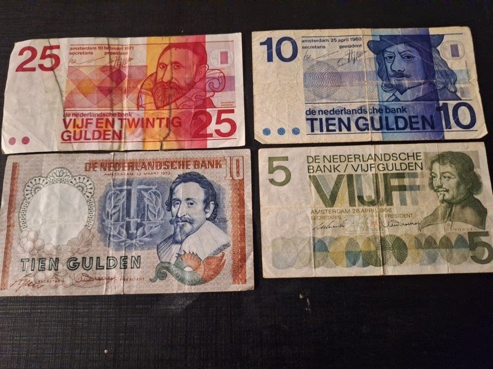 4 Nederlandse biljetten door de jaren heen - Fraai, Ophalen of Verzenden, 10 gulden, Setje