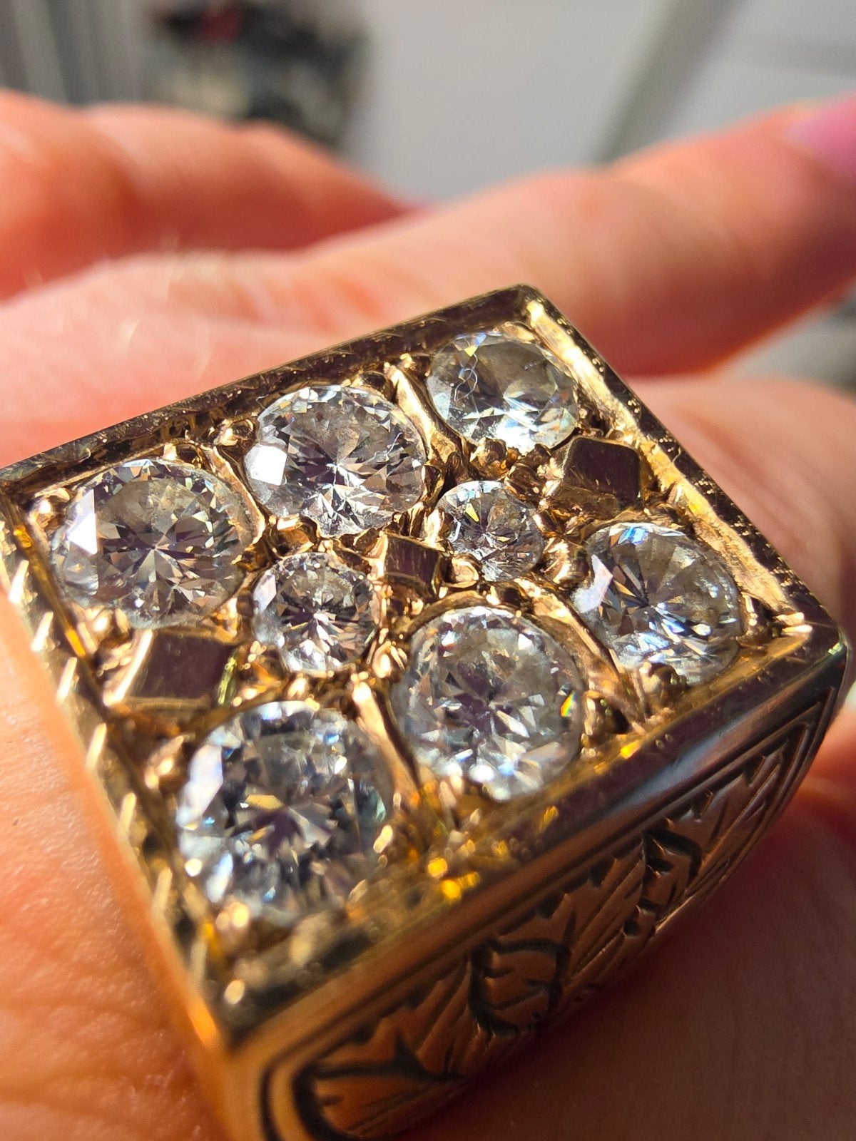 Exclusieve gouden zegelring met 8 natuurlijke diamanten, Met kristal, Heer, Ophalen of Verzenden, Zo goed als nieuw