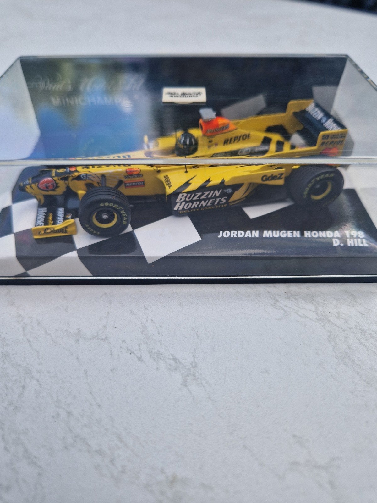 Damon Hill Jordan mugen honda 198, Ophalen of Verzenden, Zo goed als nieuw, Auto's
