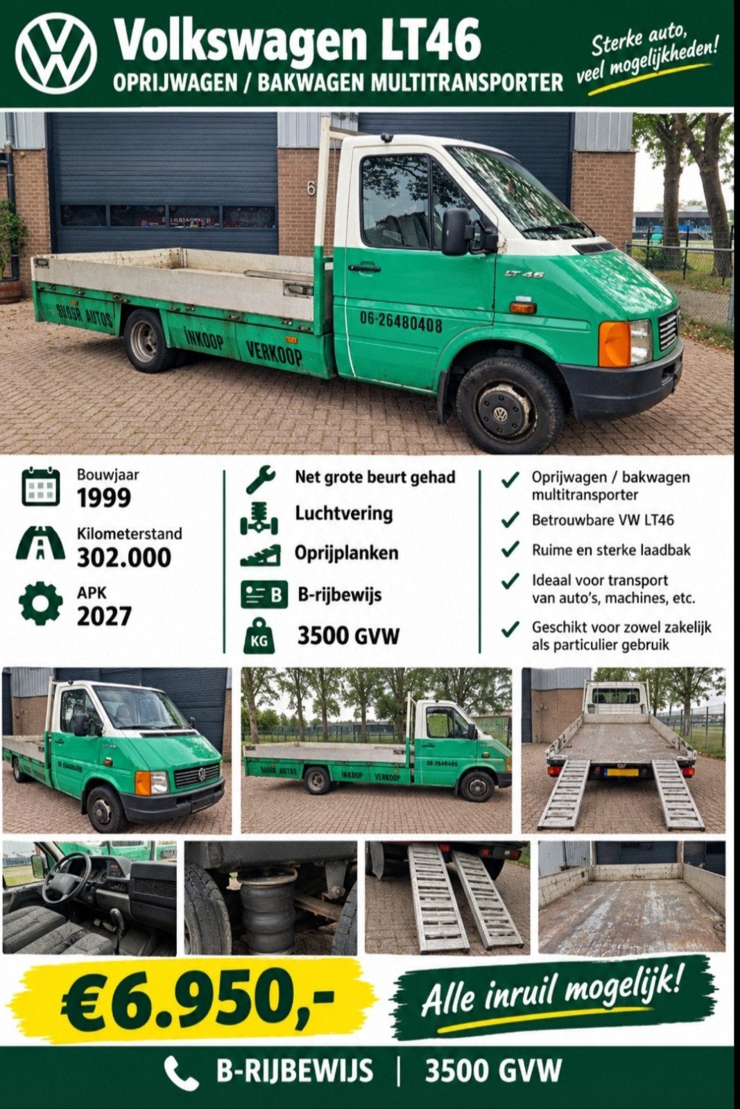 Volkswagen LT46 2.5 TDI 1999 laadbak / oprijwagen  / inruil, 3000 kg, 750 kg, Volkswagen, 2498 cc