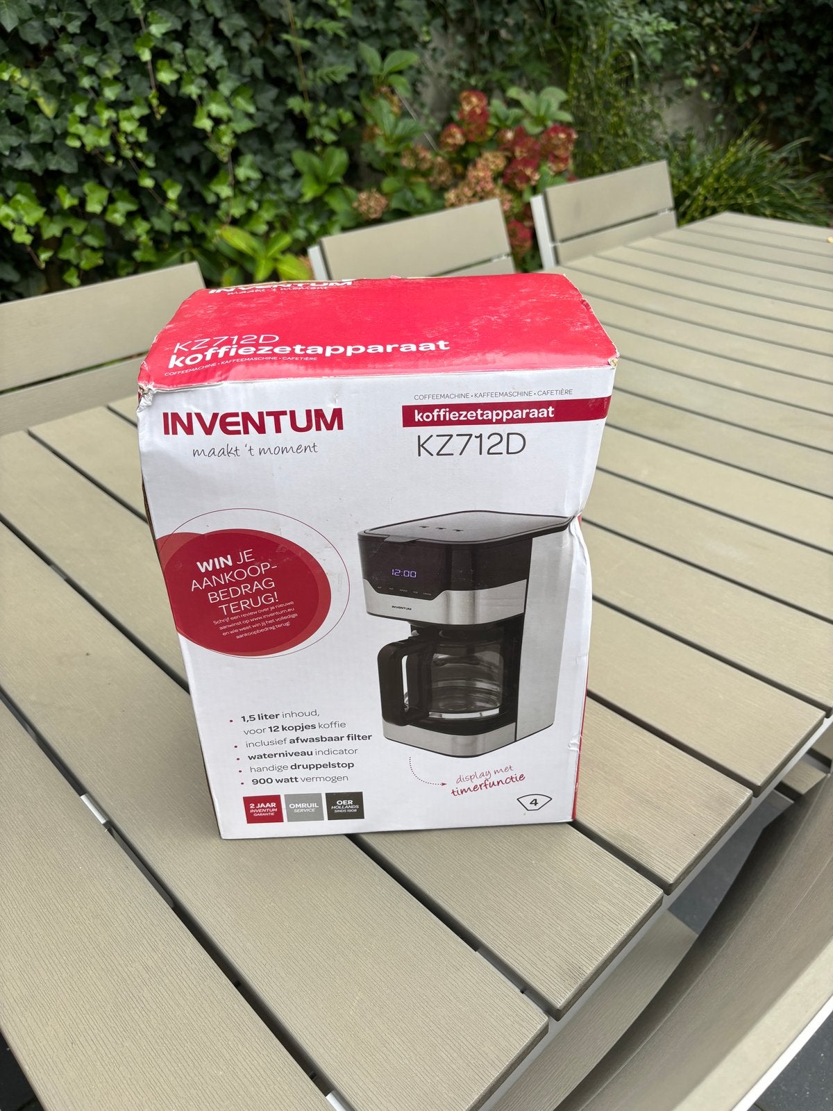 Inventum KZ712D Koffiezetapparaat - Nieuw in doos, Ophalen, Afneembaar waterreservoir, 10 kopjes of meer, Gemalen koffie