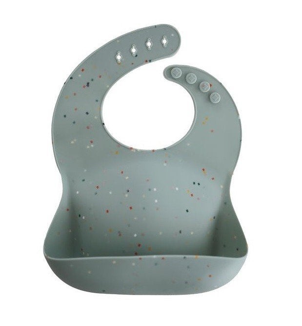 Siliconen Bib Slab Confetti Blauwgroen Mushie, Nieuw, Support@mushie.com, Kraamcadeau, 5870 W Fuqua Street - Suite 200 Houston, TX, 77085