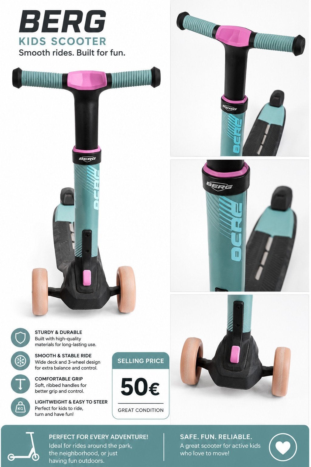 BERG Step 3-wieler – Roze/Blauw – Goede Staat – €60, Ophalen of Verzenden