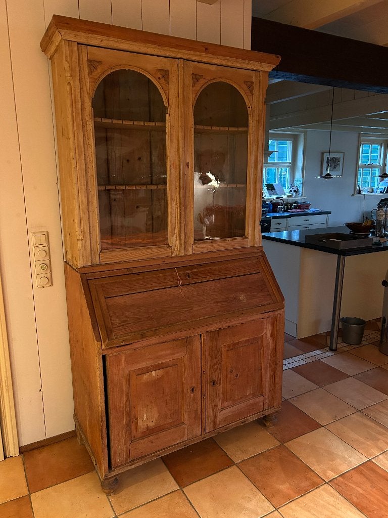 Oud grenen (glazen)kast, Huis en Inrichting, Ophalen, Gebruikt, 100 tot 150 cm, 200 cm of meer
