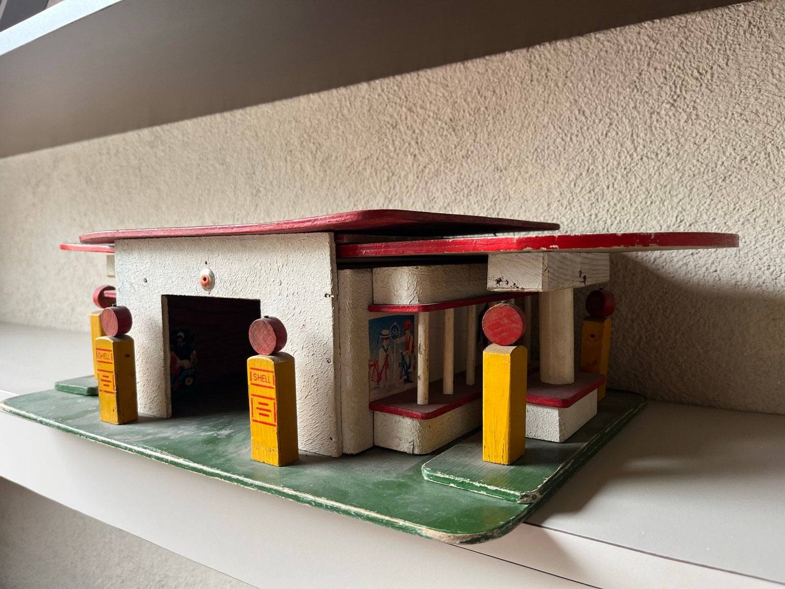 Vintage houten Shell tankstation speelgoed, Verzenden, Gebruikt, Overige typen