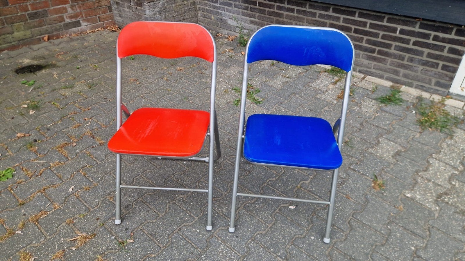 2 klapstoelen, Ophalen, Gebruikt, Blauw, Twee