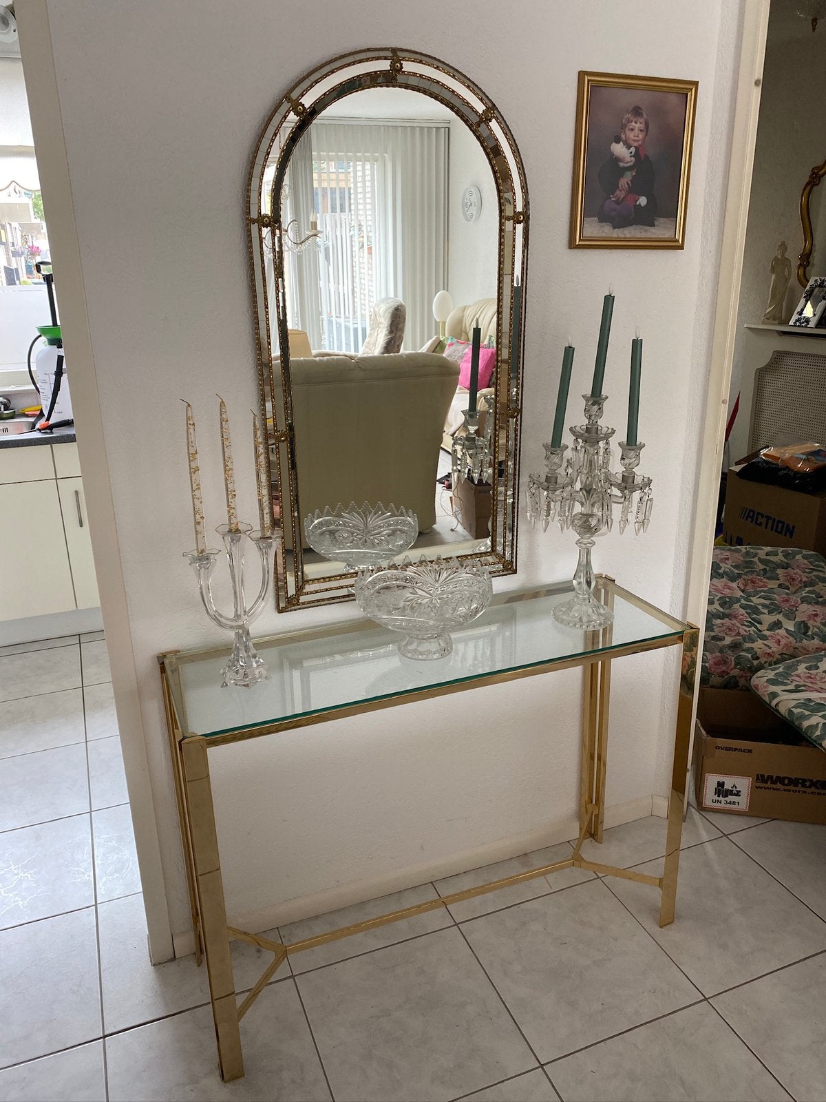 Messing sidetable met bijpassende spiegel, Ophalen, Zo goed als nieuw, 50 tot 100 cm, Minder dan 100 cm