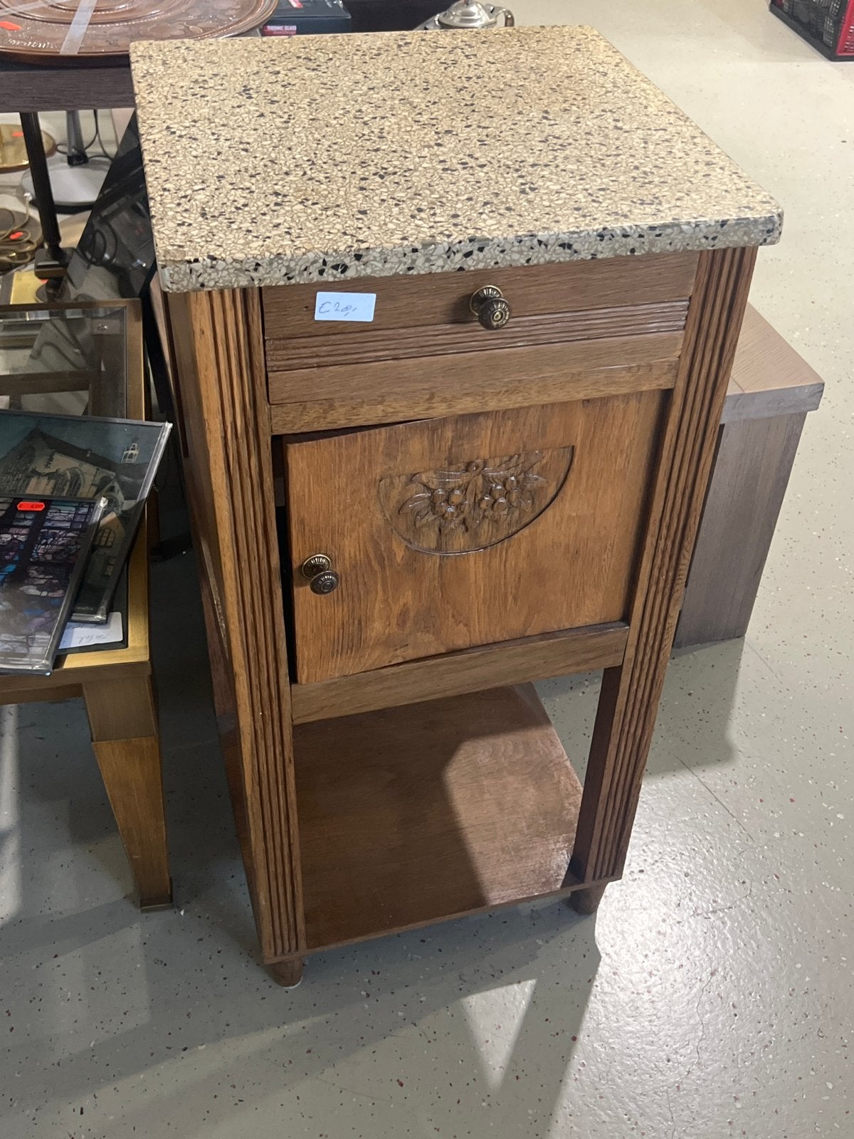 Vintage houten nachtkastje met lade en deurtje, Antiek en Kunst, Ophalen