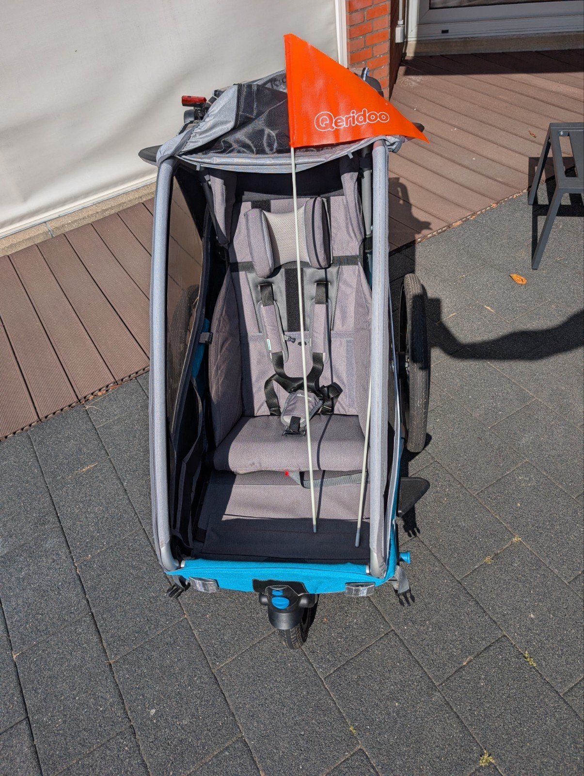 Qeridoo Kidgoo1 fiets- en hardloopwagen (1 kind) z.g.a.n!, Ophalen, Vering, Zo goed als nieuw, Kinderkar