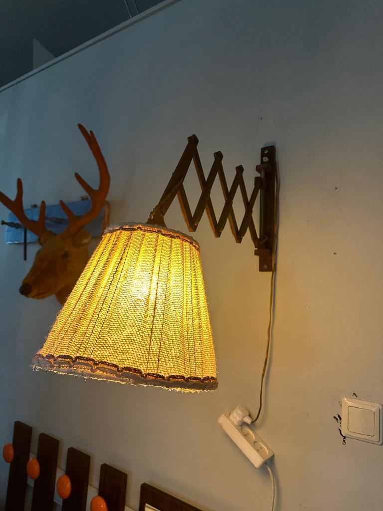 SALE: Vintage design houten schaarlamp, midcentury wandlamp, Ophalen, Gebruikt, -, -