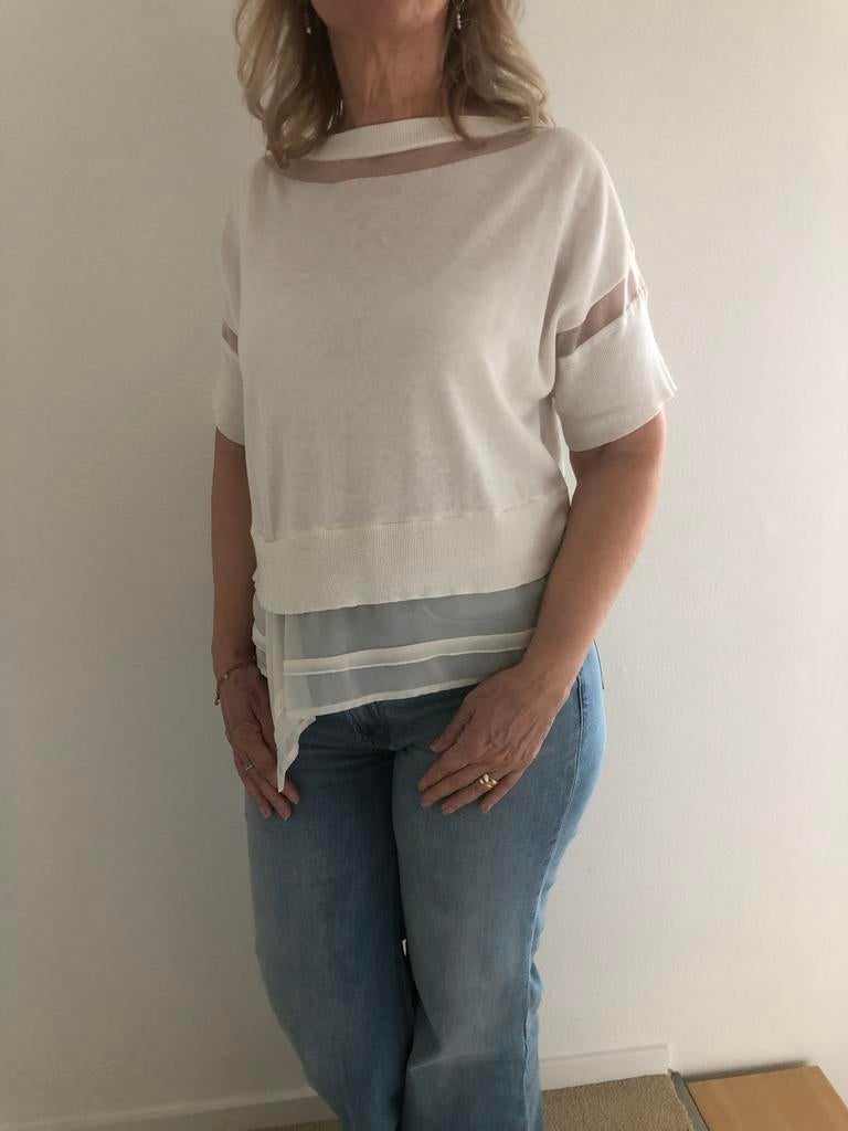 Twinset Milano Oversized Ecru Dunne Trui met Korte Mouwen, Kleding | Dames, Ophalen of Verzenden, Zo goed als nieuw, Maat 36 (S)