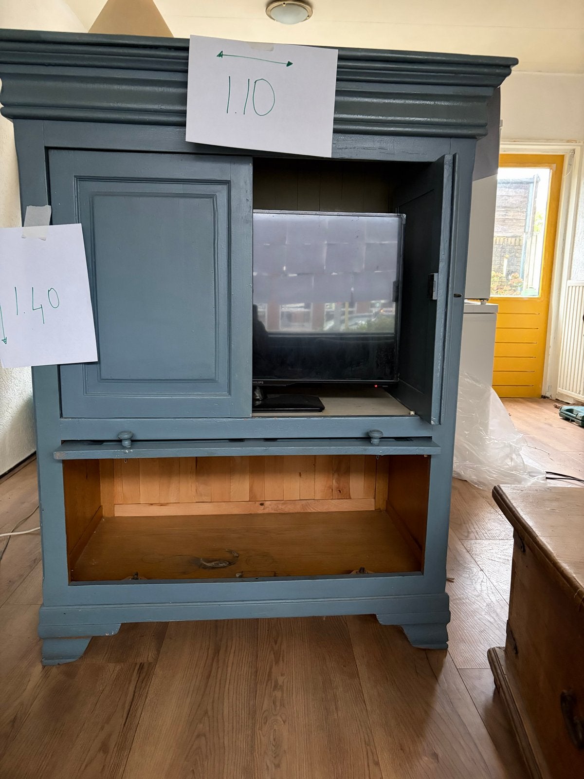 Vintage TV-meubel/kast - Blauw (1.40m hoog), Ophalen