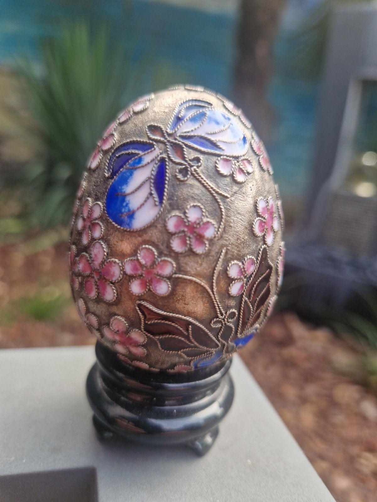Cloisonné Ei met Bloemen en Vlinders Decoratie, Ophalen of Verzenden