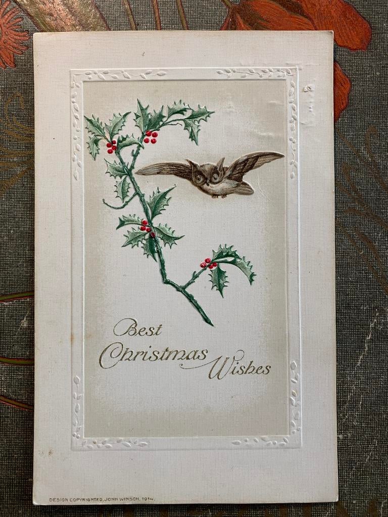1914 Best Christmas Wishes - uil, hulst (RR), Ophalen of Verzenden, Voor 1920, Gelopen, Feest(dag)