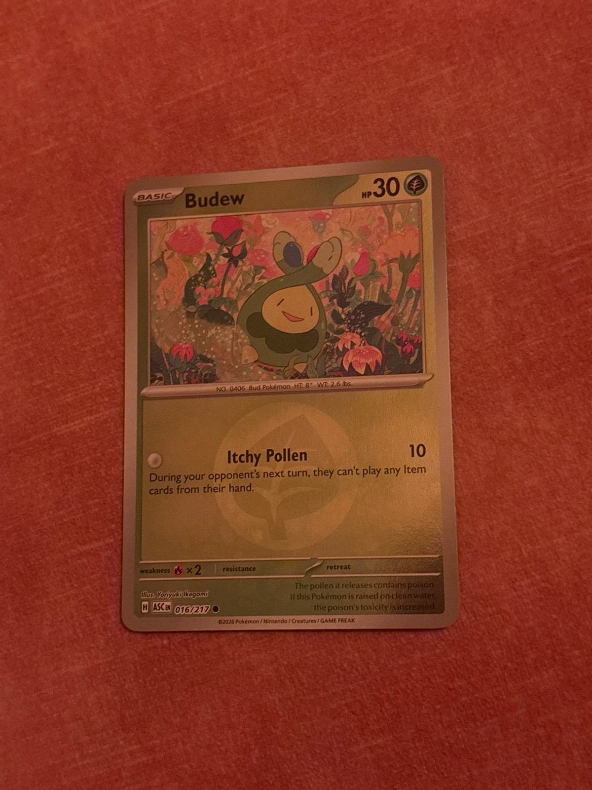 Budew 016/217 Ascended Heroes Energy Rev Holo Pokémon Kaart, Ophalen of Verzenden, Zo goed als nieuw, Losse kaart, Foil