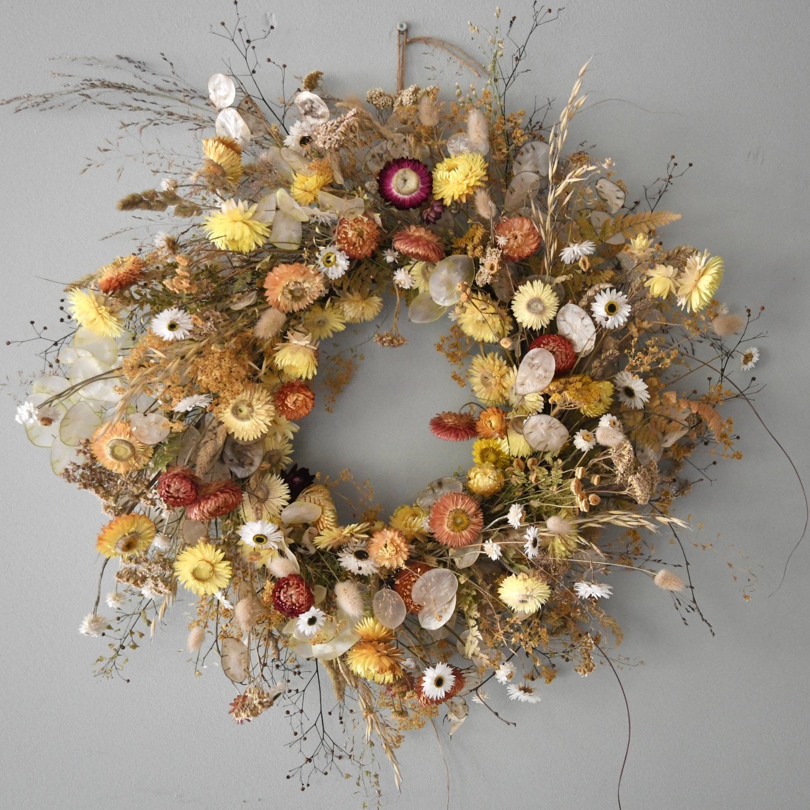 Luxe droogbloemenkrans -  schoon geteelde droogbloemen, 50 cm, Ophalen of Verzenden, Nieuw