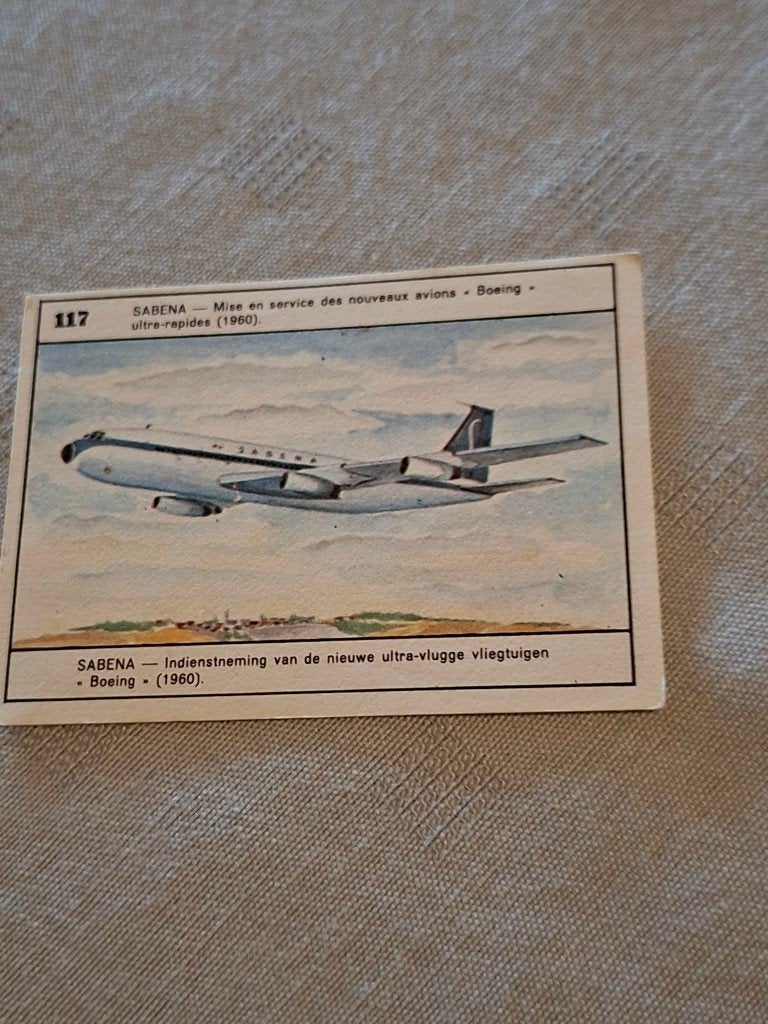 Prentje/Chromo : Sabena / Boeing 707, Gebruikt, Ophalen of Verzenden, 1940 tot 1960, Prent