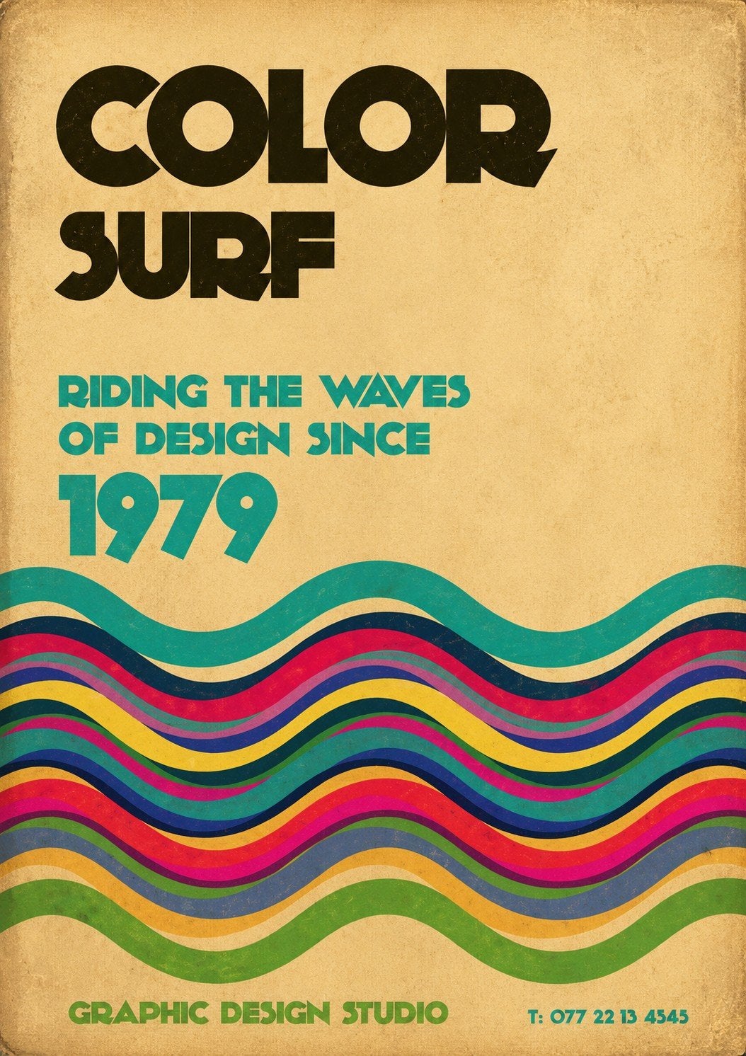 Vintage 'Color Surf' Graphic Design Studio Poster, Ophalen of Verzenden