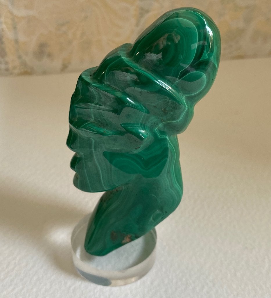 Malachiet Afrika gezicht, 8 cm hoog, Ophalen of Verzenden