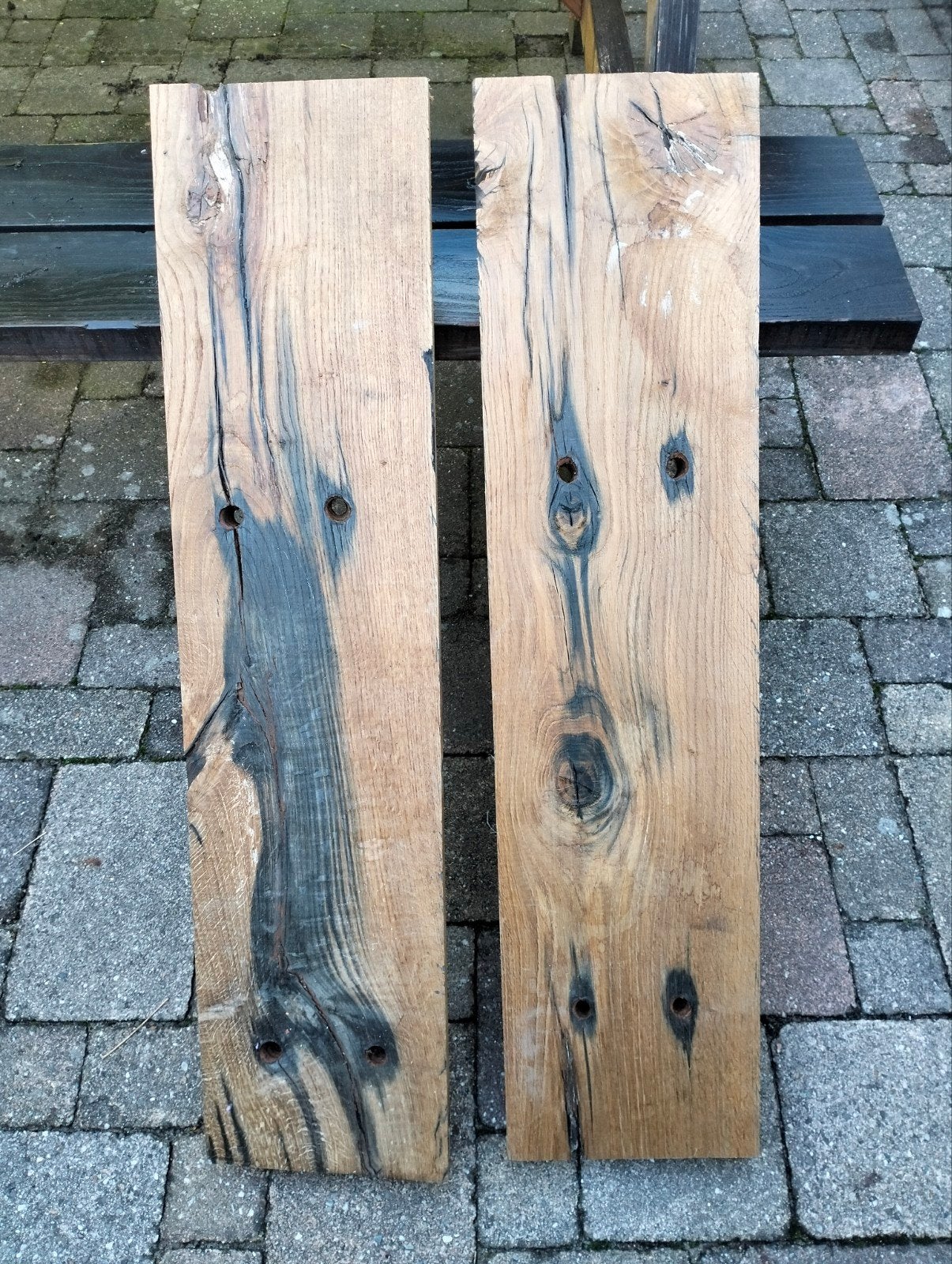 Plankdragers van antiek eiken spoordelen - 97x23x4 cm, Ophalen of Verzenden, Zo goed als nieuw