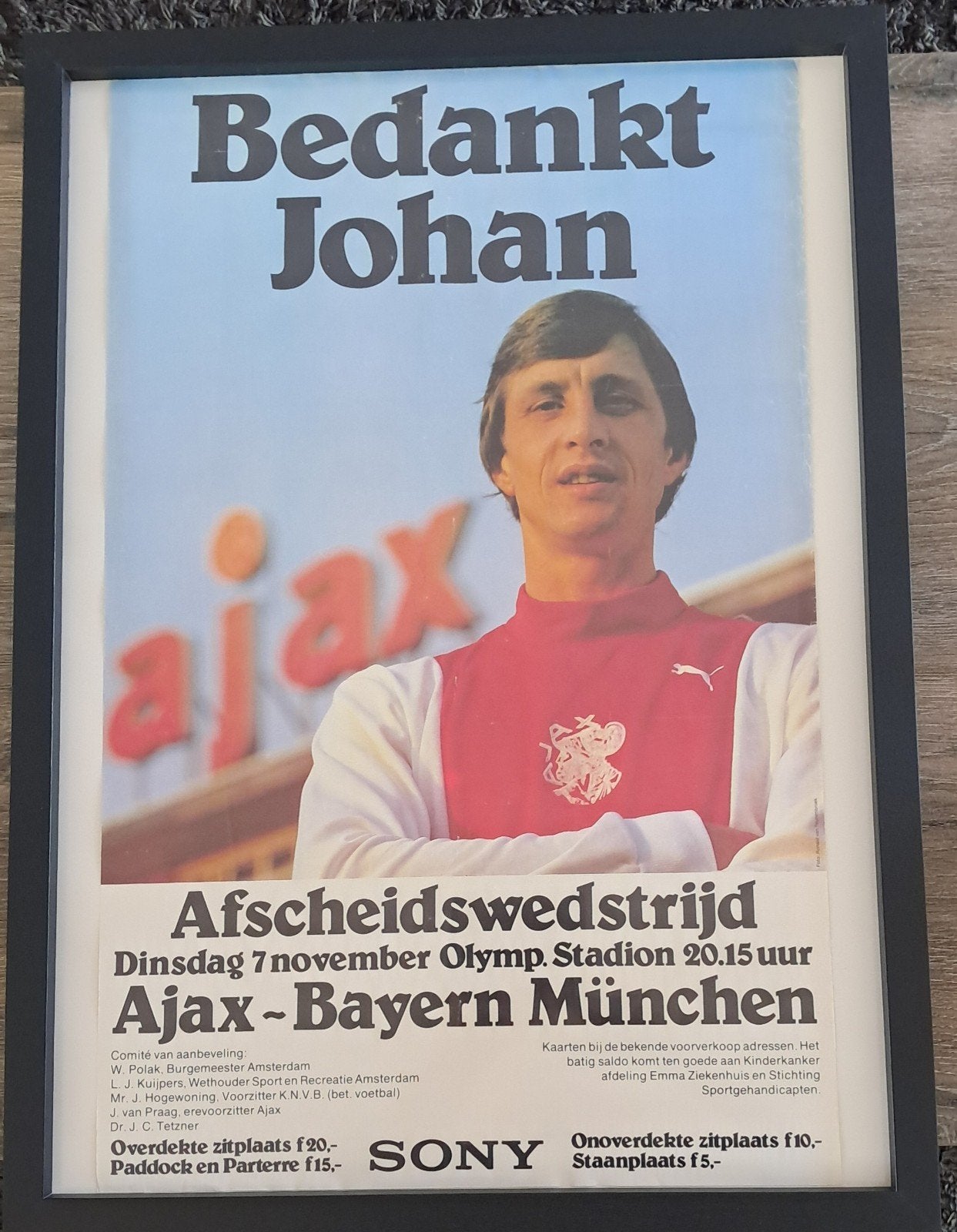 Poster Afscheidswedstrijd Johan Cruijff Ajax-Bayern München, Verzamelen, Ophalen of Verzenden, Gebruikt