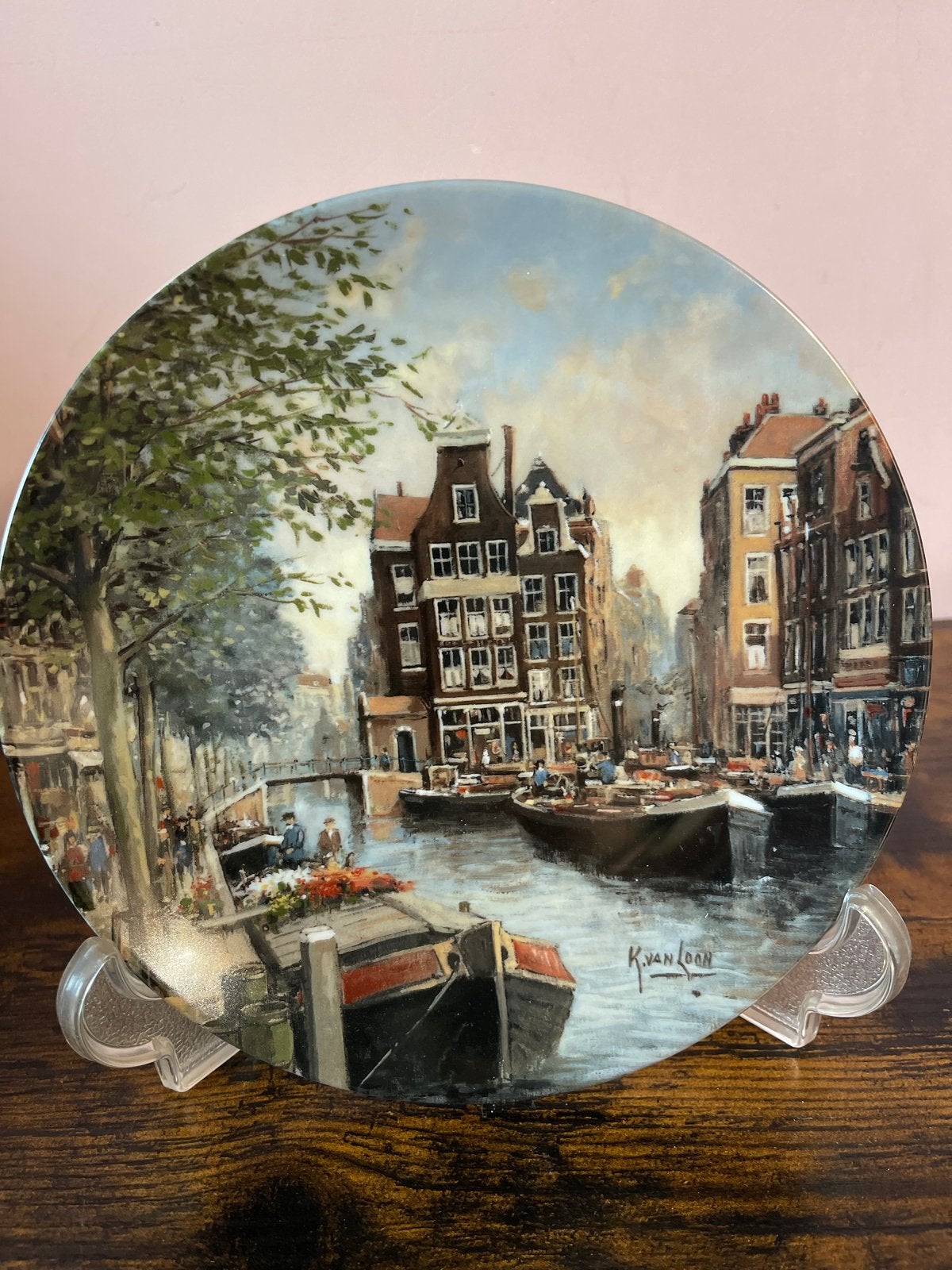Wandbord 'Lente aan een Rotterdamse Gracht' - Koos van Loon, Ophalen of Verzenden