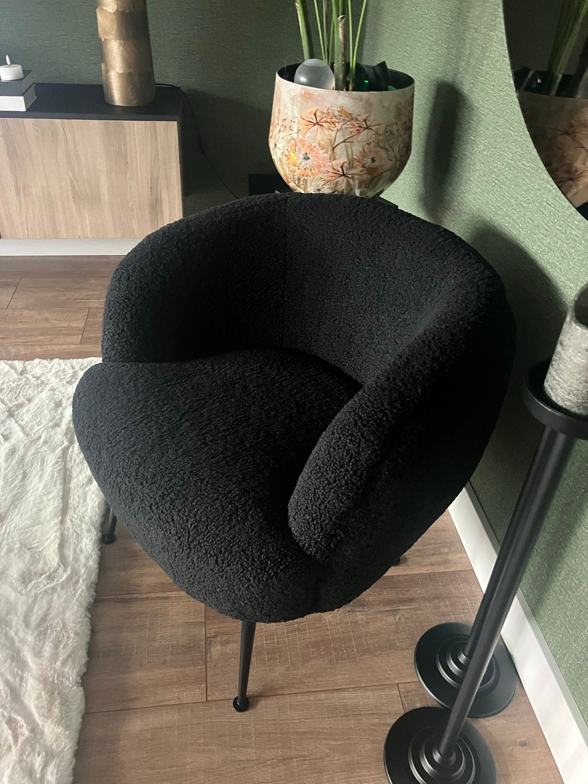 Zwarte Bouclé Fauteuil - Zo goed als nieuw, Ophalen, Zo goed als nieuw, Stof, 50 tot 75 cm