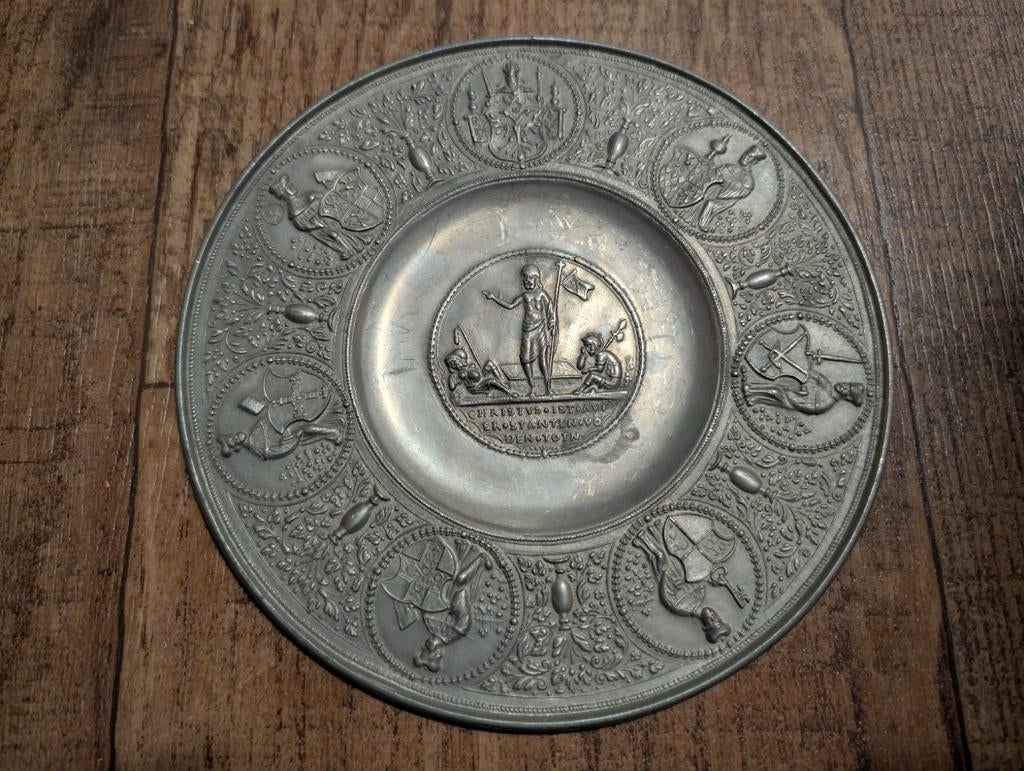 Antiek 17e-eeuws Tinnen Reliëfbord - Opstanding Christus, Antiek en Kunst, Antiek | Tin, Ophalen of Verzenden
