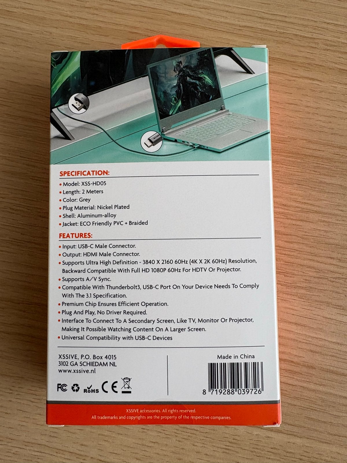 XSSIVE USB-C naar HDMI Kabel 2M 4K 60Hz Grijs, Computers en Software, Pc- en Netwerkkabels, Ophalen of Verzenden, Nieuw