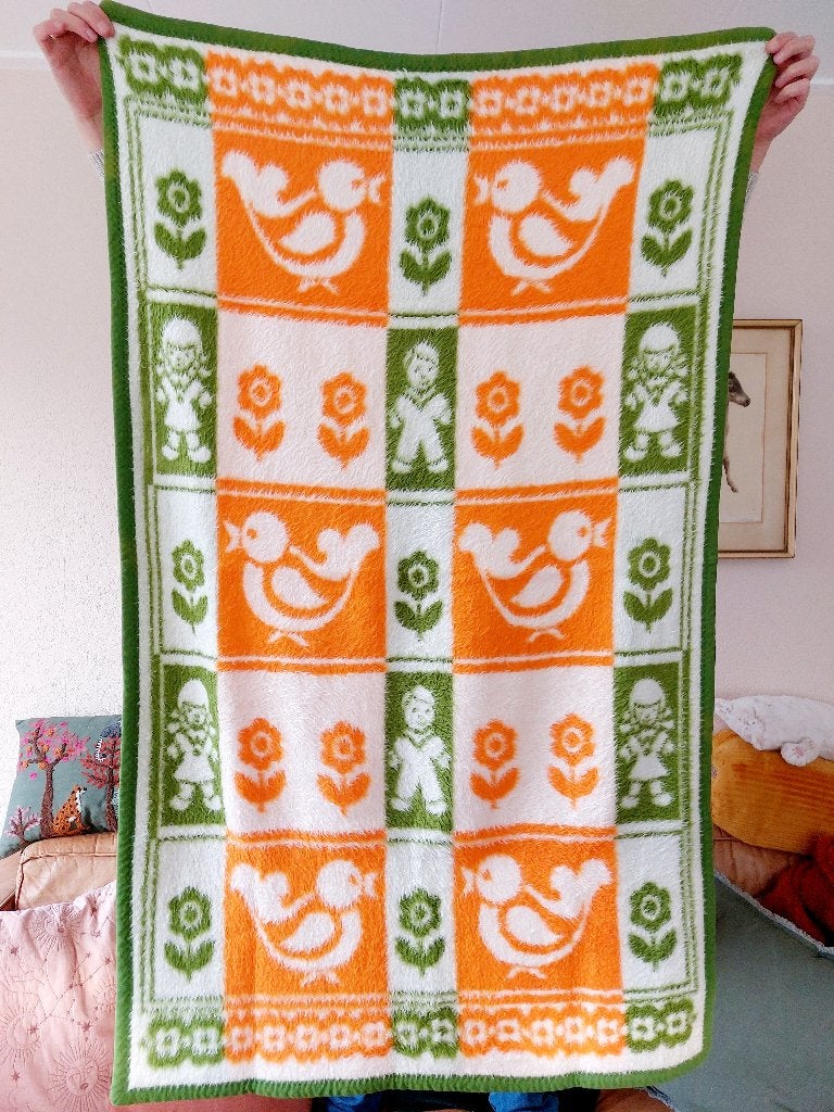Dralon baby deken, peuter/kinderdeken, groen, oranje, wit, Kinderen en Baby's, Dekens, Slaapzakjes en Inbakerproducten, Ophalen of Verzenden