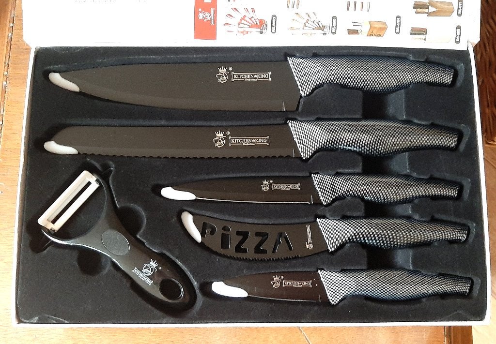 NIEUW, Kitchen King, 6-delige zwarte RVS messenset, Ophalen of Verzenden, Nieuw, Rvs of Chroom