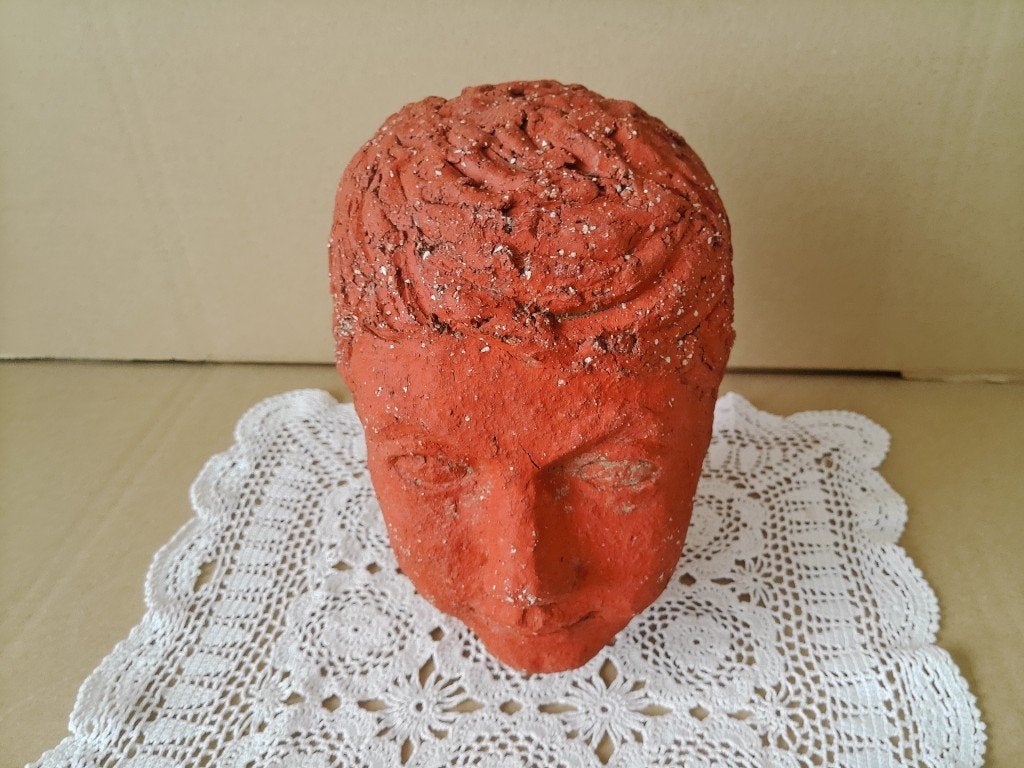 Vintage terracotta beeld tuinbeeld hoofd kinderkop 20cm 1980, Ophalen of Verzenden, Gebruikt, Mens