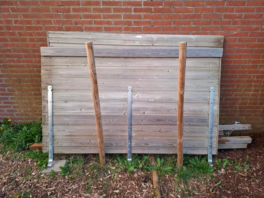 Dubbele houten Tuinpoorten 251cm  sterke deuren met palen, Tuin en Terras, Ophalen, Minder dan 3 meter, Hout, 1 tot 2 meter