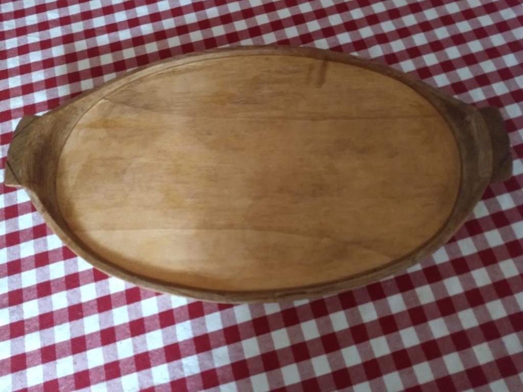 Dienblad eiken antiek ovaal gekuipt met messing banden. 46 B, Ophalen of Verzenden