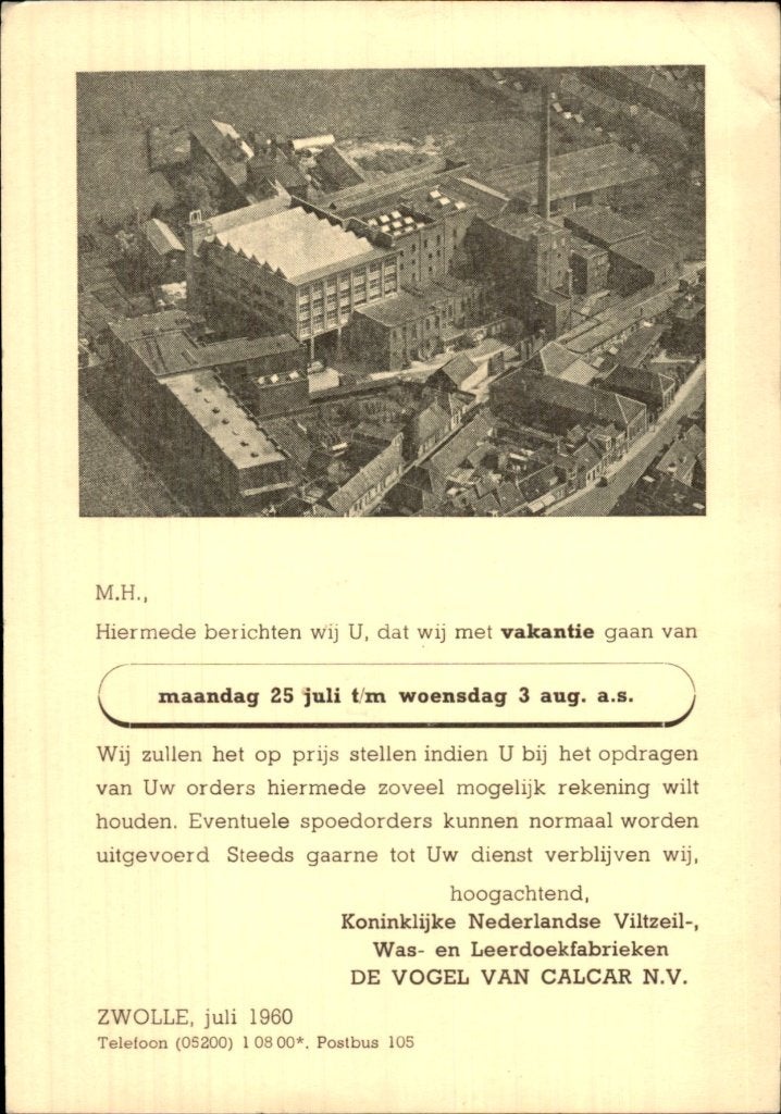 Zwolle - Fabriek De Vogel van Calcar - Luchtfoto, Ophalen of Verzenden, 1960 tot 1980, Ongelopen, Overijssel