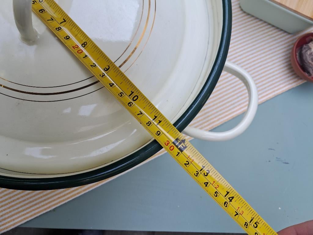 Vintage emaille pan met deksel 30 cm, Ophalen of Verzenden, Gebruikt, Overige materialen, Overige typen