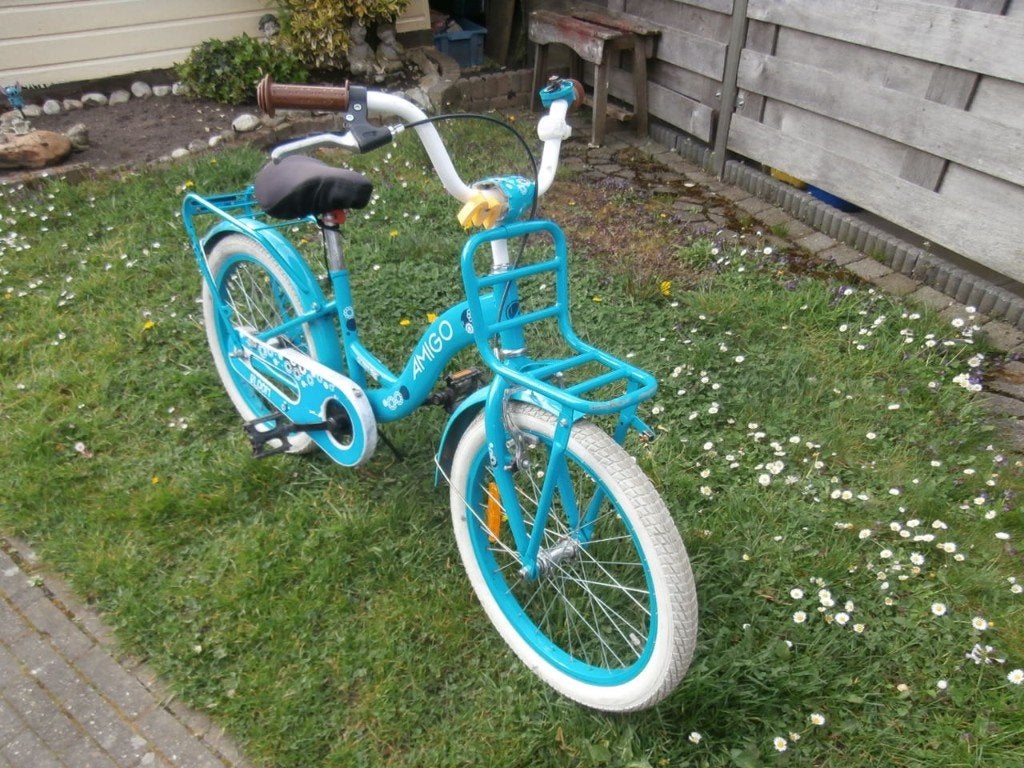fiets meisje meisjesfiets kinderfiets blauw bagagerek voorop, Ophalen, Gebruikt, 20 inch, Amigo