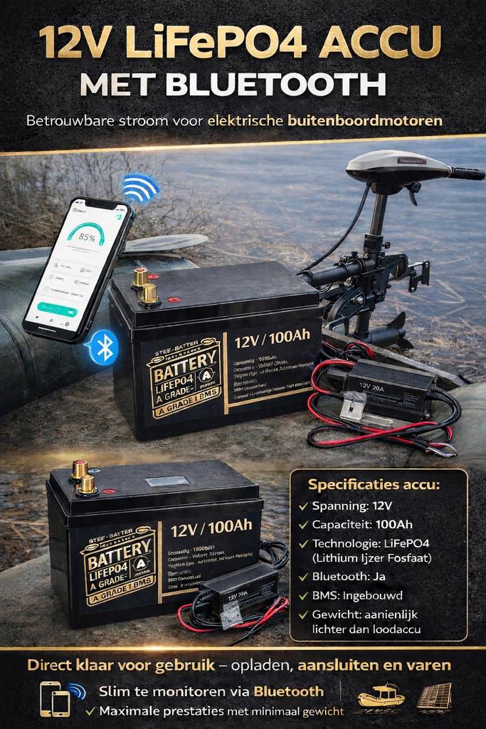 Lithium accu’s 12 Volt109 Ah met BMS garantie Bluetooth, Ophalen of Verzenden, Nieuw