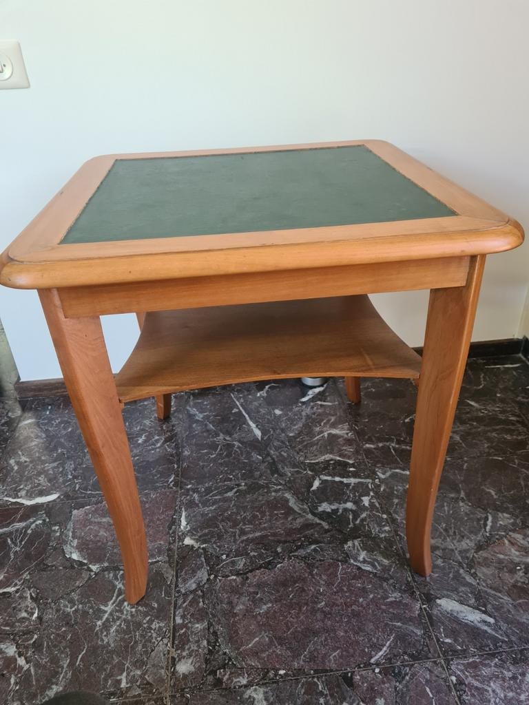 Antiek vintage houten tafeltje met leren inlegblad, Ophalen