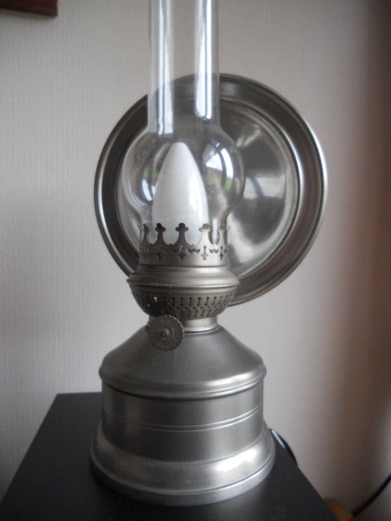 tafellamp / olielamp zuiver tin Tiel, Ophalen of Verzenden, Huis en Inrichting