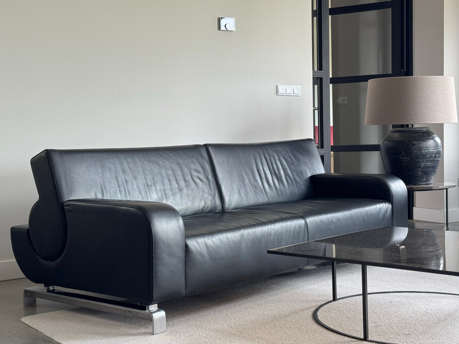 Leolux B-Flat 3-zits Designbank 220 cm Leer | Andreas Berlin, Driepersoons, Ophalen of Verzenden, Zo goed als nieuw, Rechte bank