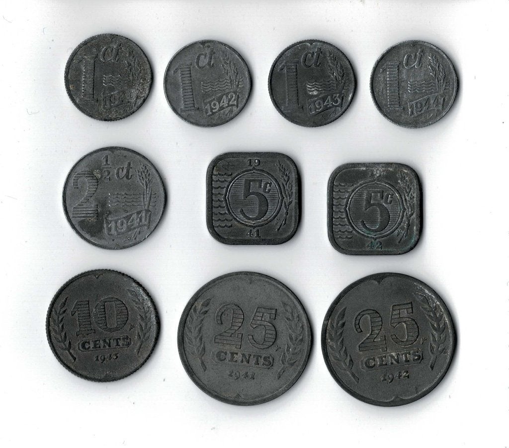 zinken centen van tijdens de Duitse bezetting 1941-1944, Postzegels en Munten, Ophalen of Verzenden, Koningin Wilhelmina, Overige waardes