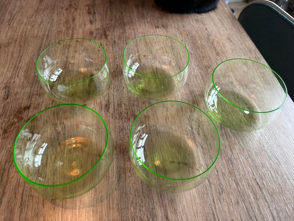 Uraniumglas Annagroen schaaltjes, set van 5, Ophalen of Verzenden, Zo goed als nieuw, Overige typen