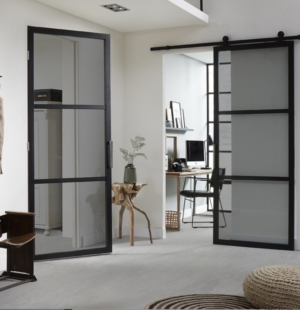 Steel look binnendeur met rookglas houten binnendeur, Niet ingevuld, 80 tot 100 cm, Binnendeur, Niet ingevuld